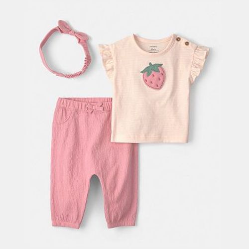 Baby Girl Carter's 3-Piece Strawberry Top, Pant & Headband Set