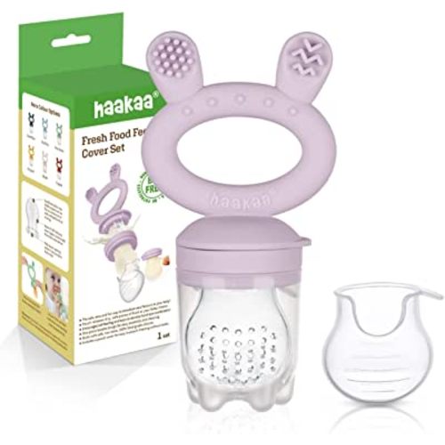 Haakaa Baby Fruit Food Feeder Pacifier | Milk Frozen Set | Silicone Feeder and Teether for Infant Safely Self Feeding, BPA Free Teething Relief Toy (Lavender)