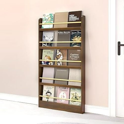 Behind The Door Bookshelf, Behind Door Bookshelf, 5-Tier Book Shelf, Narrow Thin for Kids, Space Saving, Anti-tip, Wall Mounted Book Toy Organizer for Bedroom, Living Room, Office