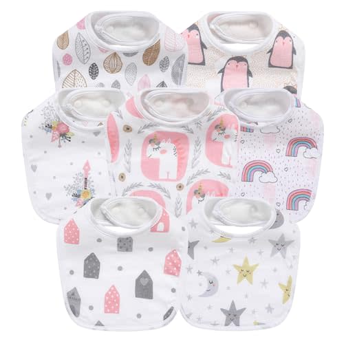 Gelisite 7 Pack Baby Cotton Absorbent Bibs for Drooling Teething