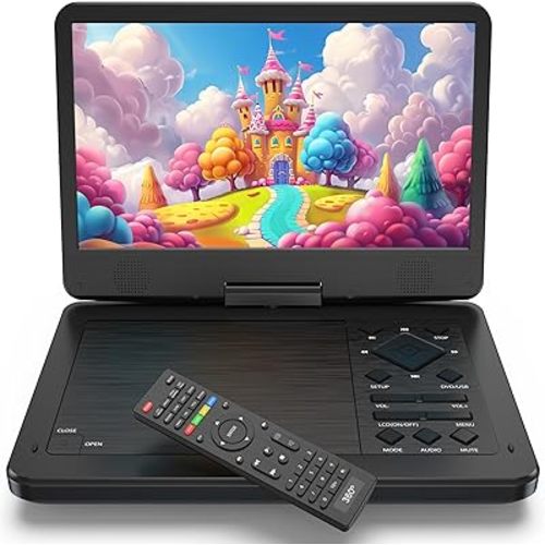 12.5" Portable DVD Player with10.1 HD IPS Screen for Kids,Car DVD Player with Headrest Mount, 360° RF Remote Control, 2 Earphone Jacks, 5h Battery, Support CD/DVD/SD Card/USB，Region Free [Black]