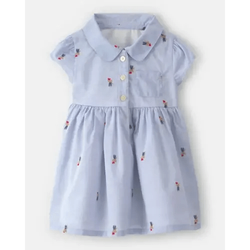 Baby Girl Bear-Print Cotton Short-Sleeve Dress - Blue - OshKosh B'gosh | Carter's