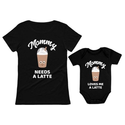 Tstars Mommy Needs a Latte Mom and Infant Matching Shirts - Funny Coffee Gift - Mother's Day Mother Baby Outfit