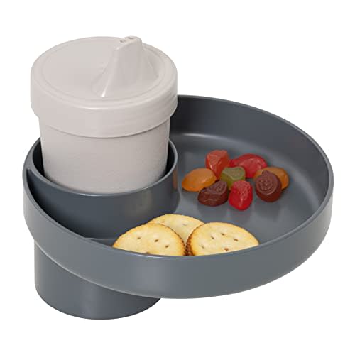 Travel Tray Round, USA Made Cup Holder Tray and Cup Holder Adapter for Car Seat, Booster, Stroller, Golf Cart, Gray
