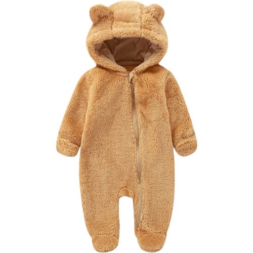 CAHL&FAUO Newborn Snowsuit Baby Cartoon Bear Onesie Warm Fleece Hooded Romper Jumpsuit