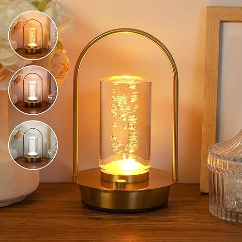 Cordless Table Lamp,Outdoor Rechargeable Small Touch LED Lamp 3 Colors Dimmable Light Aesthetic Pretty Decorative Battery Powered Lamp for Bedside,Living Room,Patio,Bedroom,Kitchen (Cylinder Droplet)