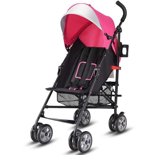 Costway Folding Lightweight Baby Toddler Umbrella Travel Stroller with Storage Basket Pink