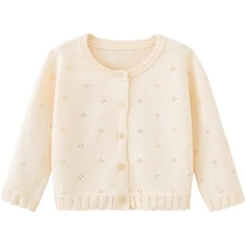 Baby Girls Cardigan Sweater Infant Toddler Knit Button Up Jacket Newborn Lace Trim Outfit Cotton Tops