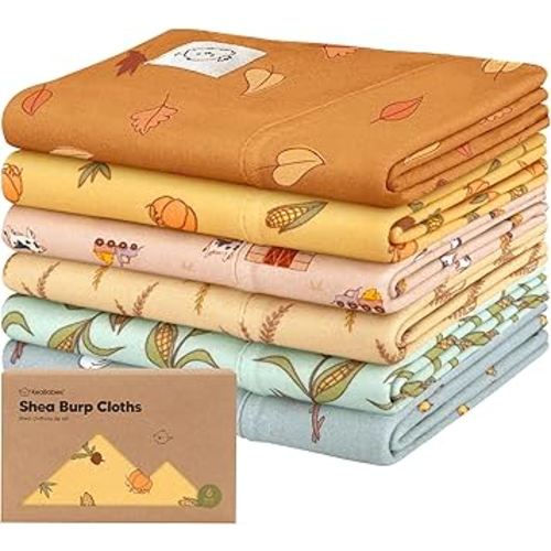 Organic Burp Cloths Baby Boy, Girl - 6-Pack Large Cotton Burping Cloths for Babies, Spit Up Rags, Super Absorbent, Ultra Soft Newborn Rag, Gender Neutral, Machine Washable, Durable(Countryside)