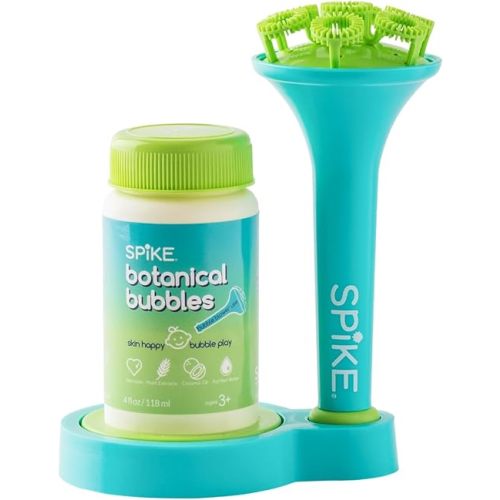 Innobaby Spike Bubble Blower with Mess Free Botanical Bubbles and Dipping Tray - Magic Wand Blows Oodles of Bubbles Without The Mess - Recommended for Speech, Visual & Motor Development - Color: Aqua