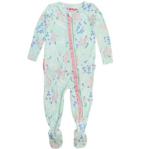 RuffleButts SoftSnooze Baby Girls Ruffle One Piece Footie Pajama