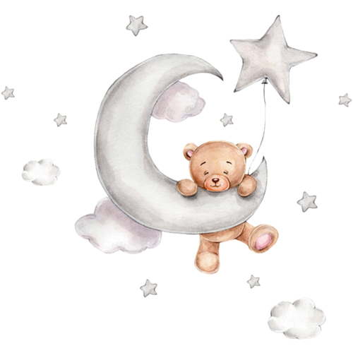 Fznkrag Cartoon Cute Bear Wall Stickers Bear Clouds Moon and Star Wall Decals Peel and Stick Wall Sticker Mural Removable Self-Adhesive Wall Decal for Kids Baby Room Bedroom Nursery Home Decor