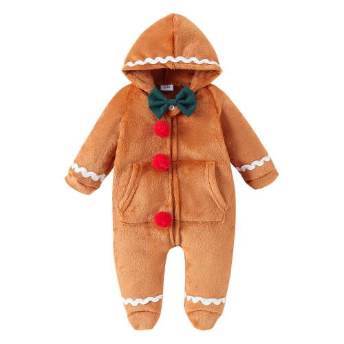 Loalirando Newborn Baby Gingerbread Costume Christmas One Piece Footies Romper Long Sleeve Zip-up Jumpsuit Winter Clothes