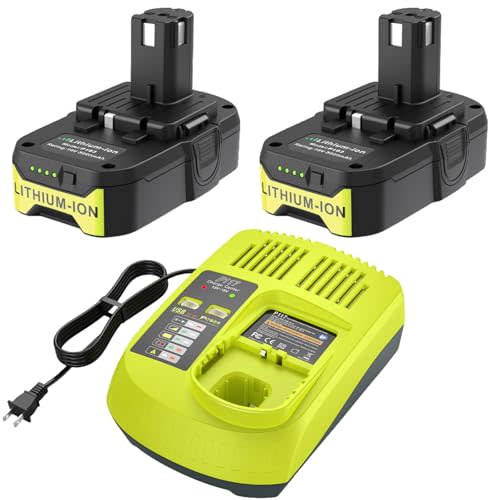 P103 18V 3000mAh 2-Pack Replacement Battery P117 12V-18V Charger for Ryobi Battery Charger Combo Compatible with P100 P102 P104 P105 P107 P108 P109 P190 Charger for Ryobi Lithium-Ion/NiCad/NiMh