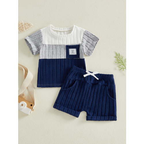 Loicainy Toddler Baby Boys Summer Outfits 3 6 9 12 18 24 Months 2T 3T Contrast Color Short Sleeve Round Neck Tops and Shorts Clothes Set