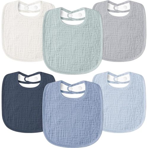 Susurration Muslin Baby Drool Bibs 6Pack Soft Square Adjustable Baby Bandana Bibs for Unisex Girls & Boys