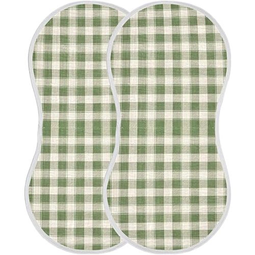 Muslin Burp Cloth for Baby 2PCS Olive Green Gingham Super Absorbent Burping Cloths, Bibs for Newborn Boys Girls