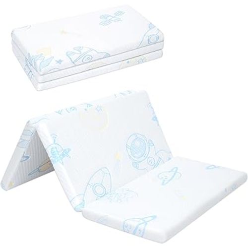 Pack and Play Mattress Pad，Trifold Portable Crib Pack N Play Mattresses,38 * 26" Inch Jacquard Playpen Mattress for Travel Soft Breathable Play Yard Mattress with Washable Cover
