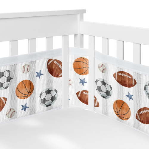 Sweet Jojo Designs + BreathableBaby Watercolor Sports Theme Multicolor Breathable Mesh Crib Liner Pad