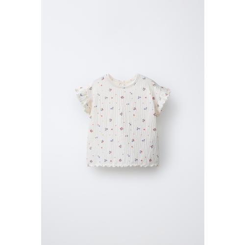 TEXTURED FLORAL T-SHIRT - White | ZARA United States
