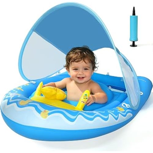 Baby Pool Float with Canopy UPF50+ Extra Wide Infant Pool Float 6-36 Months