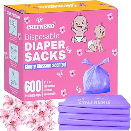 Disposable Diaper Bags (600 ct.) Cherry Blossom Scented Easy Tie Handles Scented Bulk Diaper Sacks Disposable Dog Cat Waste Bags (Cherry Blossom, 600 Bags)