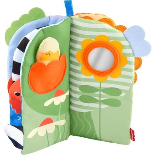 Fisher-Price Baby Toy Sensory Seasons Soft Book, Newborn Tummy Time Activity with 4 Pages of Busy Play Infants Ages 0+ Months