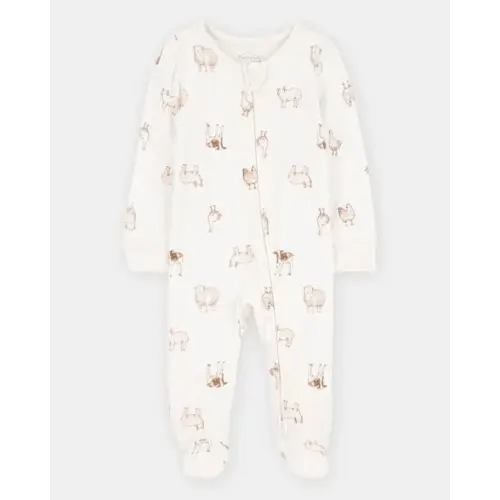 Baby Farm Animals Print 2-Way Zip PurelySoft Sleep & Play Pajamas - Ivory | Carter's