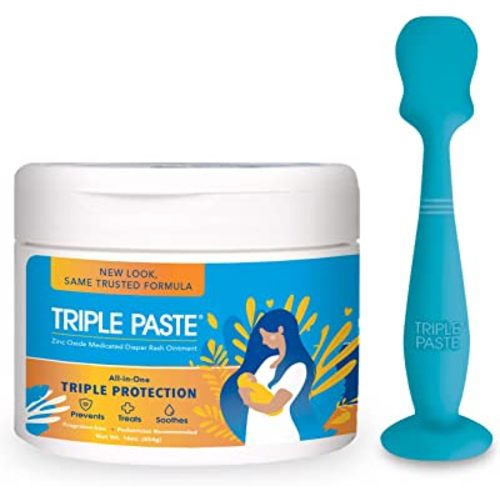 Triple Paste Diaper Rash Cream and Spatula Bundle - 16 oz Zinc Oxide Ointment and Diaper Cream Spatula Treat, Soothe and Prevent Diaper Rash with a Pediatrician-Recommended Hypoallergenic Formula