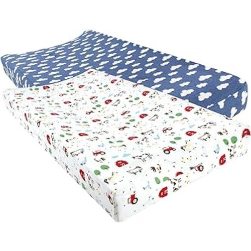 Hudson Baby Unisex Baby Cotton Changing Pad Cover, Boy Farm Animals, One Size
