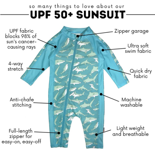 Sunsuit - Long Sleeve Romper Swimsuit | "Deep Blue Sharks"