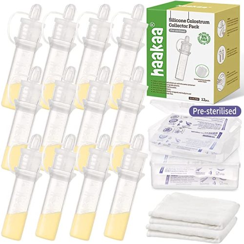 haakaa Colostrum Collector Sets Includes 2 Portable Cases and 2 White Cotton Cloth Wipes for Breastfeeding Moms to Collect Store and Feed Colostrum, 0.1oz/4ml,12pcs - 12-pcs