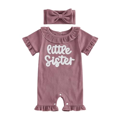 Newborn Baby Girl Summer Outfit Romper Hi I'm New Here Embroidery Ruffle Jumpsuit Infant Waffle Knit Clothes