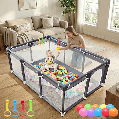 ORIAN Baby Playpen 50x74, Large Baby Play Yard for Babies & Toddlers, Grey
