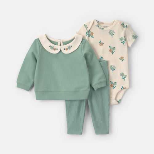 Baby Girl 3-Piece Floral French Terry Layering Set - Green | Carter’s Oshkosh Canada