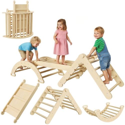 Triangle Set 7-in-1 Foldable Baby Climbing Toys Wooden Climbing Set with Arch&Ramp&Ladder Baby Climber Indoor Jungle Gyms for Toddlers Toys