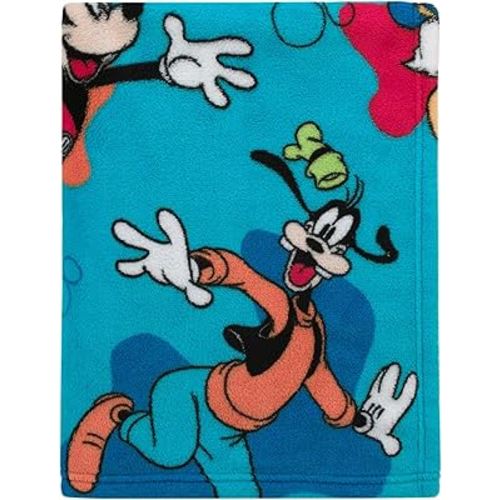 Disney Mickey Mouse Blue, Red, and Green, Donald Duck, Pluto, and Goofy Fun Starts Here Super Soft Toddler Blanket