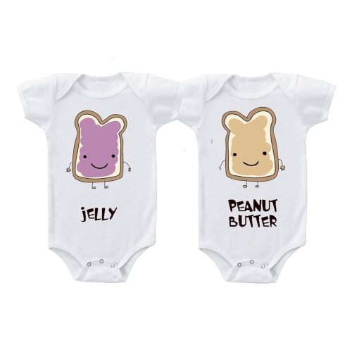 Baby Bodysuit Peanut Butter Jelly Twins Funny Cotton Boy & Girl Clothes White