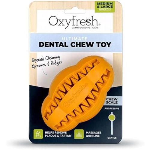 Oxyfresh Dog Dental Chew Toy - Best Durable Rubber Dog Toy for Tough Chewers – Helps Remove Plaque, Cleans Teeth & Freshens Breath Without Brushing (Large)