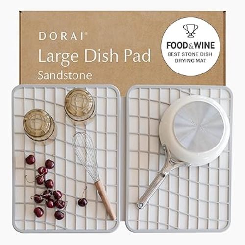 Dorai Home Large Dish Pad – 40% More Drying Space, Eco-Friendly Quick-Drying Stone Mat for Kitchen, 24.6" x 16.5", Sandstone