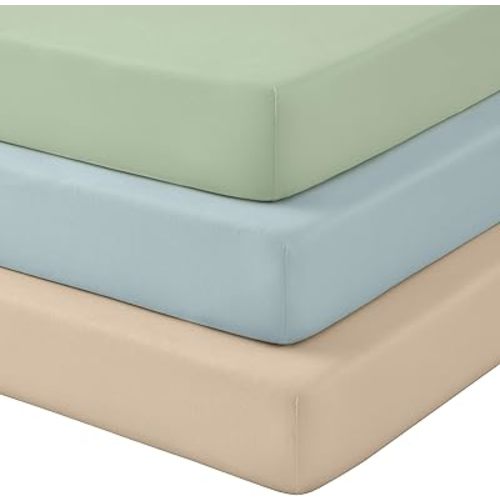 Baby Crib Sheets 3 Pack, Snug Fit Fitted Crib Sheet for Boys Girls, Super Soft Microfiber Toddler Bed Sheet,Neutral Stretchy Playard Sheet, Breathable & Wrinkle-Resistant, Green Blue Apricot