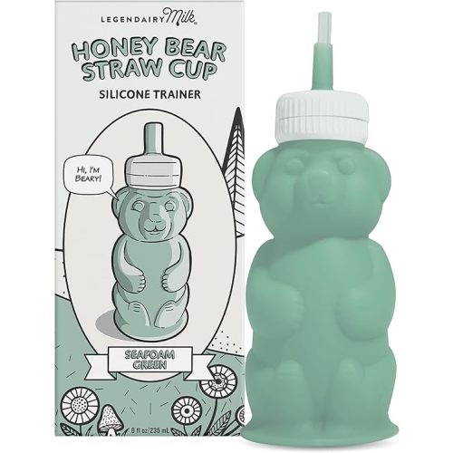 Legendairy Milk Honey Bear Straw Cup for Baby & Toddler, Silicone Squeeze Training Straw Cup, Leak Resistant Baby Sippy Cup with Straw, BPA Free, Dishwasher Safe, Bottle Transition, 8 oz, Green