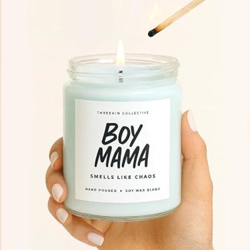 ThreeKin Scented Candles for Boy Mama, Natural Soy Wax Candles for Home, Relaxing Aromatherapy for Moms, Essential Oil Lavender Scent, Long Lasting Candle Burns for 65 Hours
