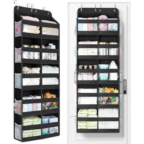 Yecaye 5-Tier Over The Door Organizer Dual-Column, 80lbs Load Over The Door Storage of 10 Compartments, Heavy Duty Door Organizer Hanging for Bedroom Closet Nursery Bathroom Pantry, Black, 2 Pack