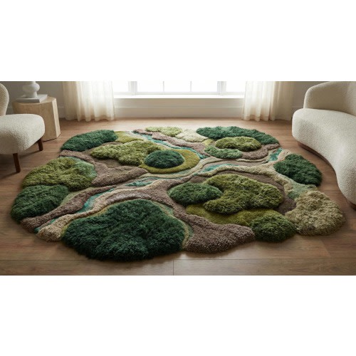Nature-Inspired Moss Forest Hand Tufted Rug | Ultra-Soft 3D Moss Pattern Tufted Carpet for Living Room, Bedroom and Dining Area