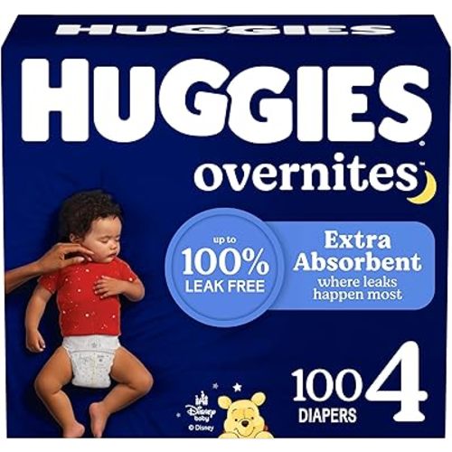 Huggies Size 4 Overnites Baby Diapers: Overnight Diapers, Size 4 (22-37 lbs), 100 Ct, Packaging May Vary