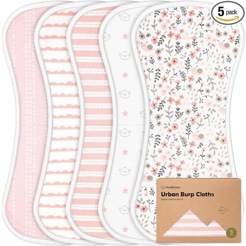 Organic Burp Cloths Baby Boy & Girl - 5-Pack 100% Cotton Burping Cloths for Babies, Super Absorbent & Soft Newborn Spit Up Rags, Infant Towels for Milk Spit Up, Unisex, Large 21" x 10" (Sweet Charm)