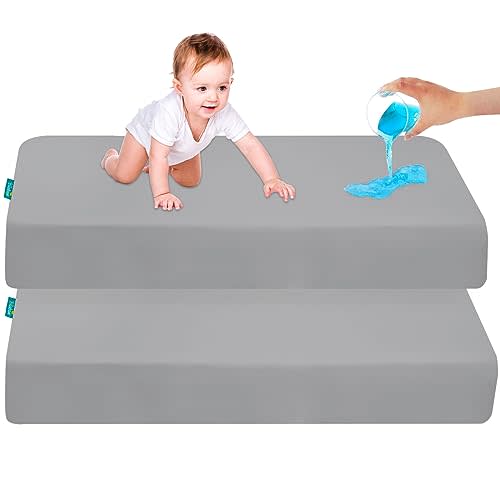 Pack and Play Sheets Waterproof 2 Pack for Baby Boys Girls Fitted | Compatible with Baby Graco/Dream On Me/Baby Trend/Pamo Babe Pack n Play/Playard and Other Playpen Mattress, 38" X 26"