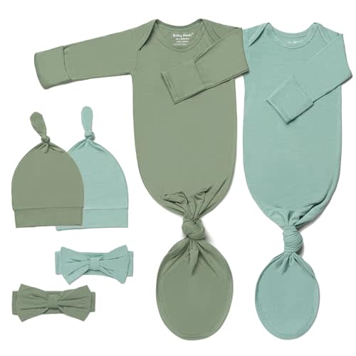 Newborn Baby Knotted Gown, Ultra-Soft Infant Sleeper Coming Home Outfit with Hat, Bowknot (2 Packs)