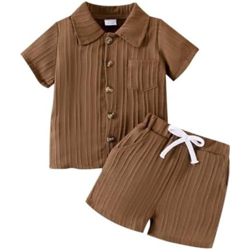 Toddler Baby Boys Clothes Ribbed Button-Down Shirt Tops +Shorts Pocket Outfit 2 PCS set 12 Months-5T Without Tee